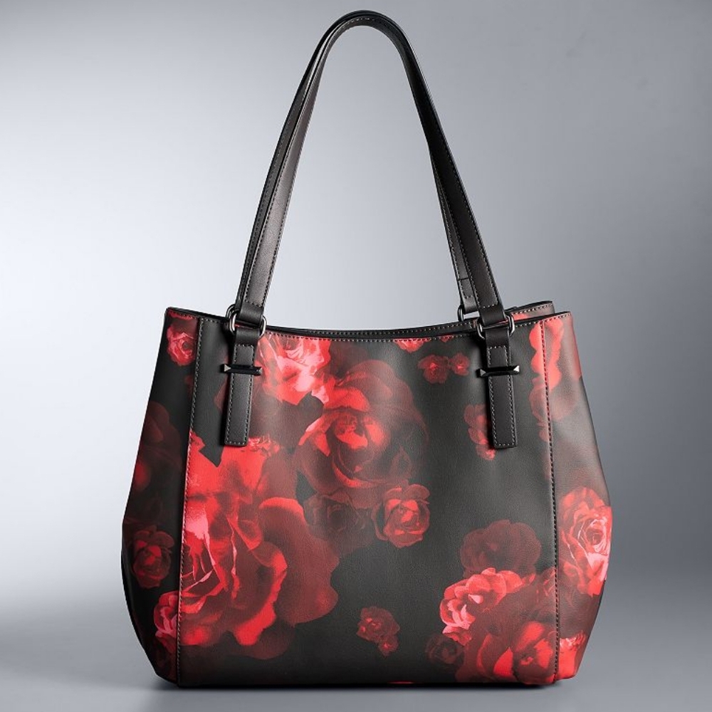 🥀NWT🥀 Simply Vera Vera Wang Elizabeth Faux Leather Four Poster Tote Bag ROSES